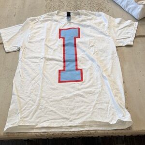 Gildan White Tee with Blue and Red Design